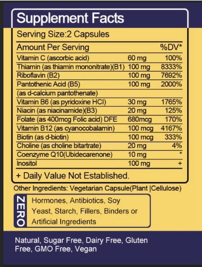 TheraSuva Complejo B + CoQ10 + Vitamina C - Suplemento de Máxima Potencia para Energía y Apoyo al Metabolismo, 2 Meses de – Image 2