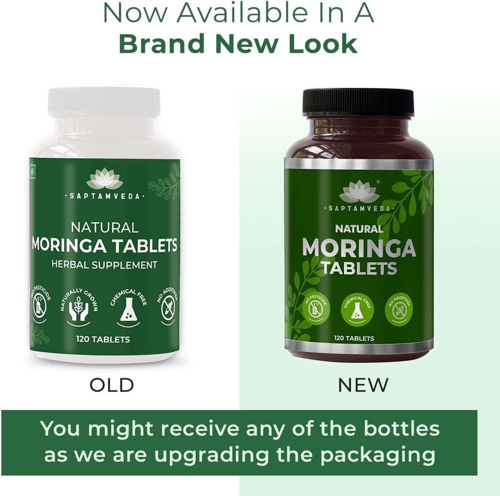 SAPTAMVEDA Comprimidos de Moringa Natural (120 comprimidos) - 500mg cada uno | Multivitamínico natural de hojas de Moringa