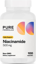 PureFormulas Niacinamida 500 mg - 100 Cápsulas, Alta Potencia, Vitamina B3 sin Rubefacción