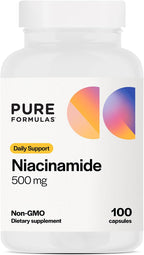 PureFormulas Niacinamida 500 mg - 100 Cápsulas, Alta Potencia, Vitamina B3 sin Rubefacción