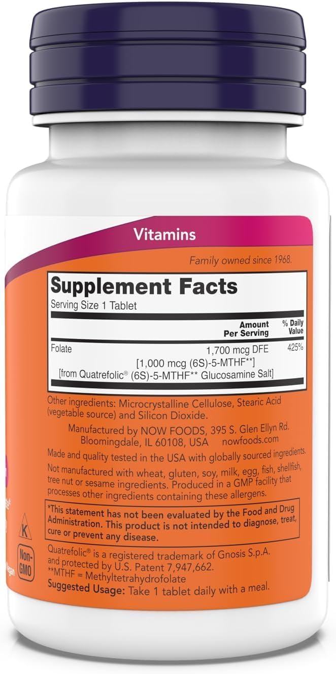 Now Supplements Metilfolato 1.000 mcg, Folato Metabólicamente Activo, Coenzima B, 180 Comprimidos