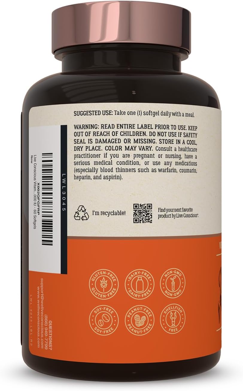 Live Conscious Vitamina K2 MK7 con D3 5000 UI - Pack de 2