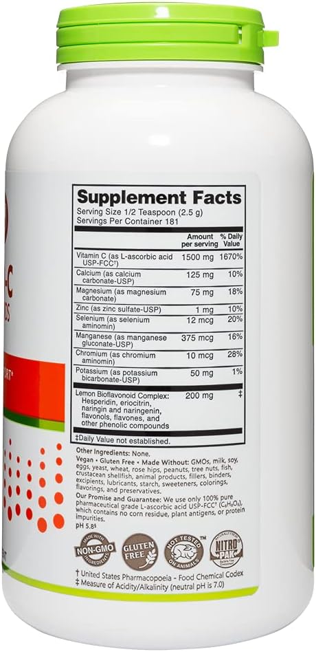 NutriBiotic Ascorbate Bio-C - Polvo efervescente de vitamina C con bioflavonoides de limón y minerales - 454 g