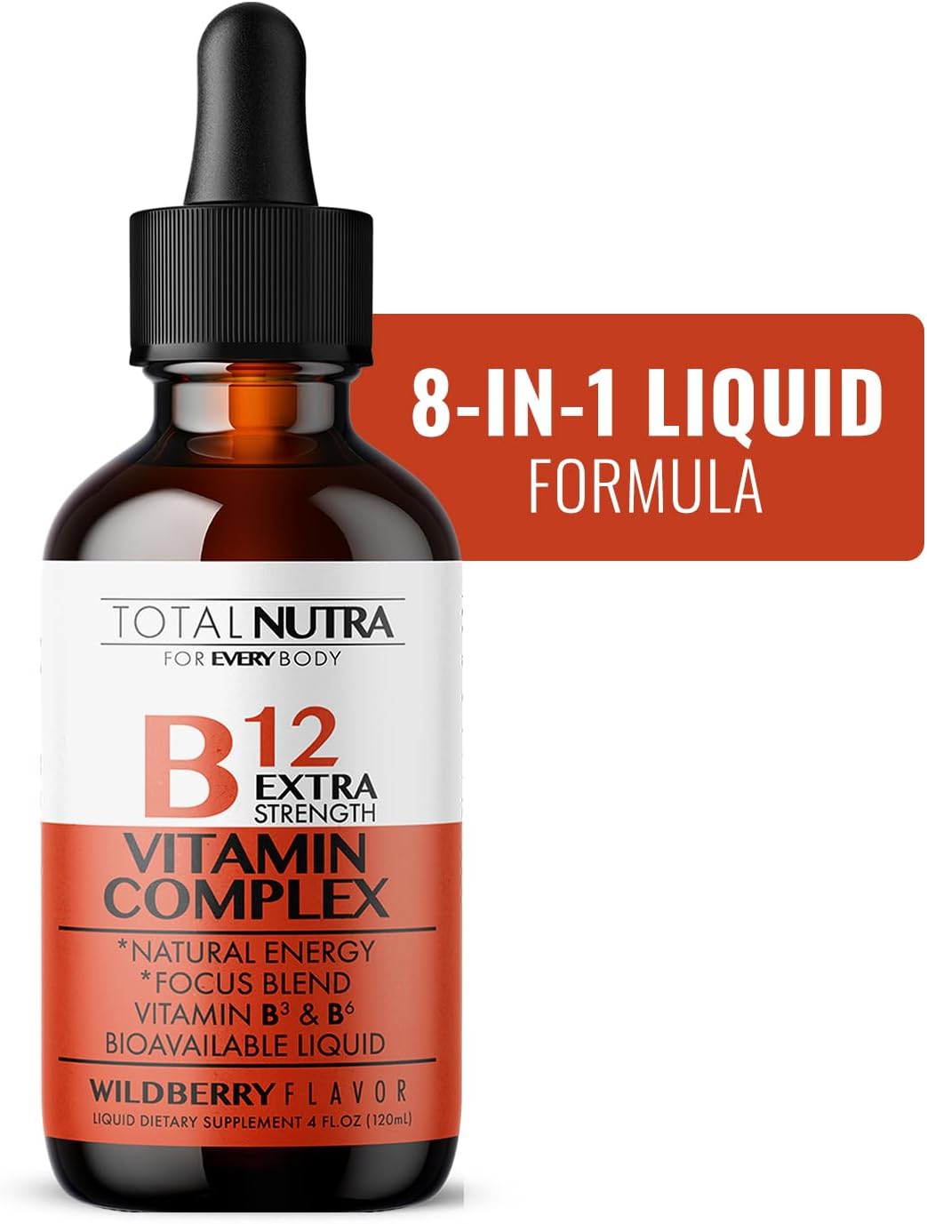 Total Nutra Extra Strength Liquid B12 Vitamin Drops - Complejo B Líquido con B12, B6, B3 - 118 ml