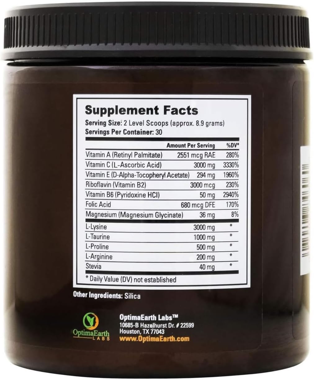 Optima Heart - Vitamina C y L-Lisina en Polvo de Alta Dosis (3.000 mg cada una, 30 raciones)
