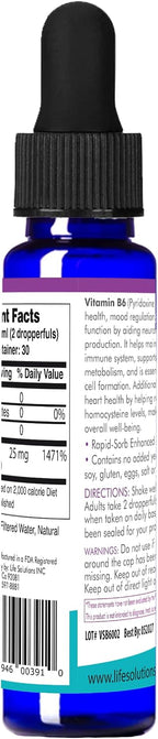 Life Solutions Vitamina B6 Piridoxina HCI 25 mg – Complemento de Vitaminas B, 60 ml