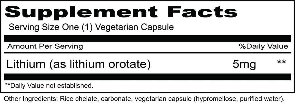 Organic Lithium 5mg, 100 Veggie Capsules