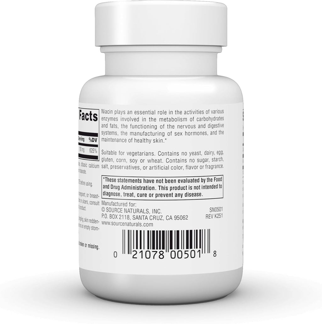 Source Naturals Niacina, Vitamina B3 sin OGM - 100 mg, 100 Tabletas