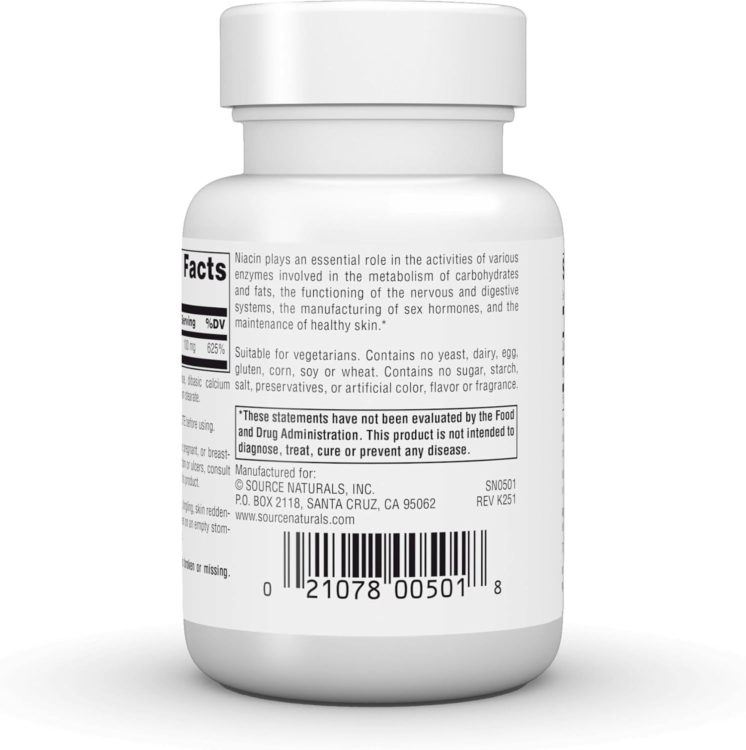 Source Naturals Niacina, Vitamina B3 sin OGM - 100 mg, 100 Tabletas