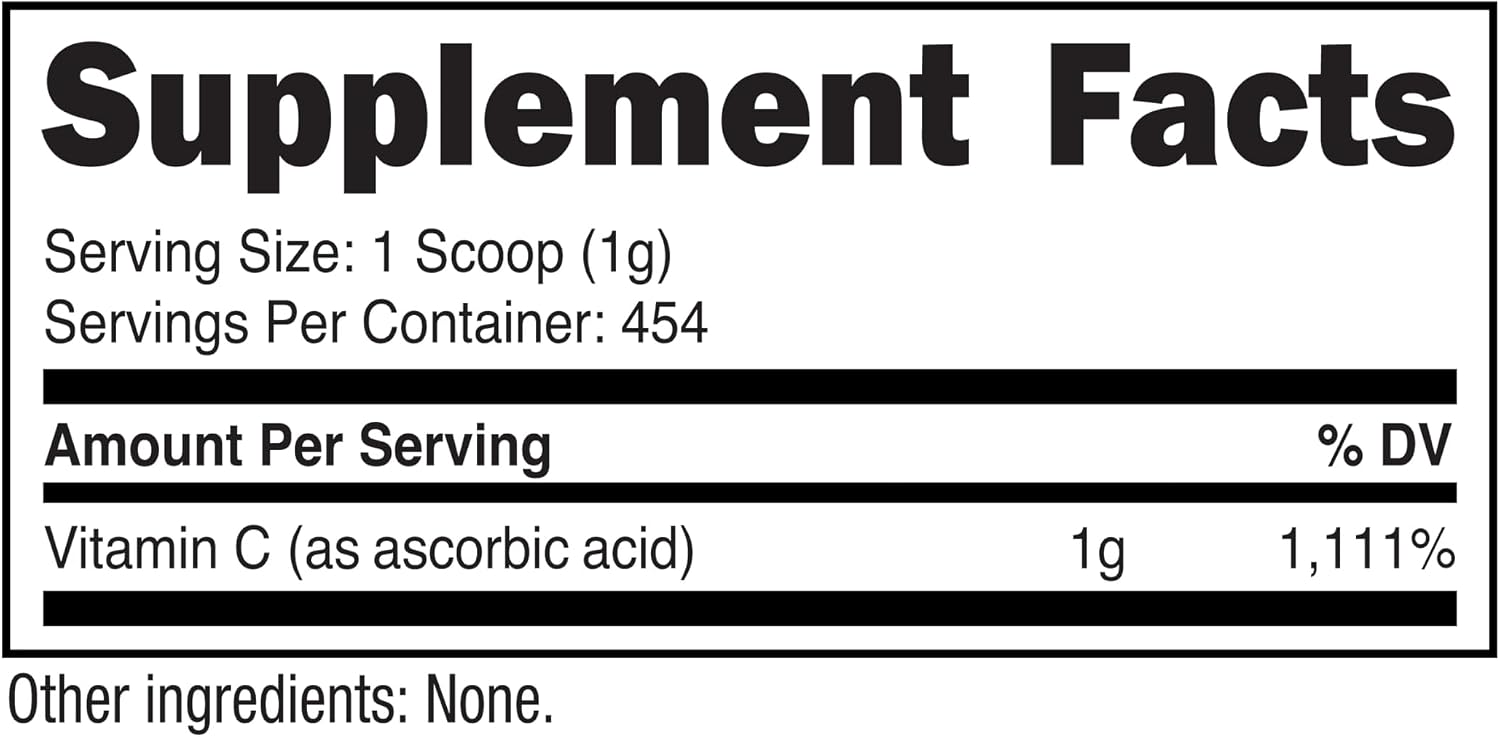 Nutricost Ácido Ascórbico Puro en Polvo (Vitamina C) - 454g