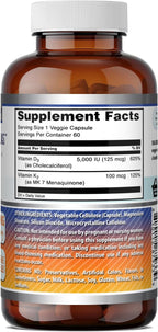 Amazing Formulas Vitamina D3 5000 UI con Vitamina K2 100 mcg | Complejo D3 + K2 | Cápsulas vegetales | No-GMO | Sin gluten | 60 Cápsulas