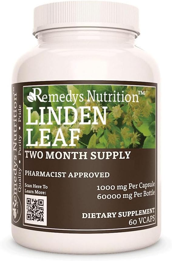 Remedy's Nutrition Hoja y Flor de Tilo | 1000 mg, 60 Cápsulas Veganas | Complemento Alimenticio Herbal
