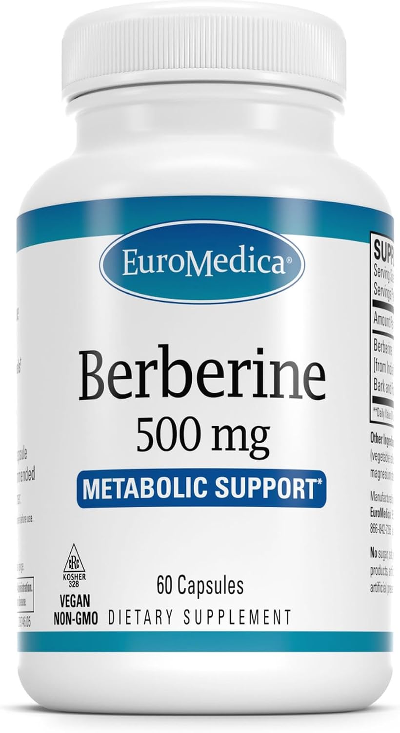 EuroMedica Berberina 500 mg - Suplemento para la Salud Metabólica, 60 Cápsulas Veganas