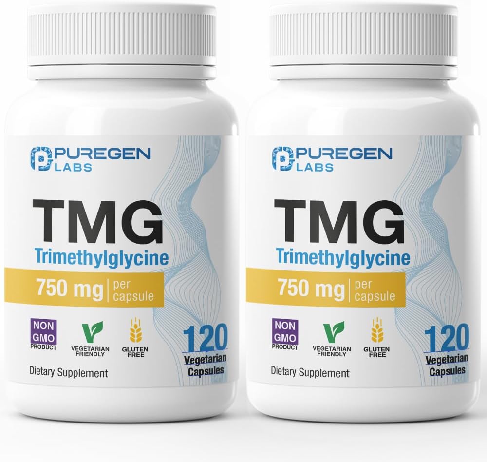 Puregen Labs TMG 750 mg – Trimetilglicina de Alta Potencia – Apoya el Metabolismo Normal de la Homocisteína – 120 Cápsulas Vegetales