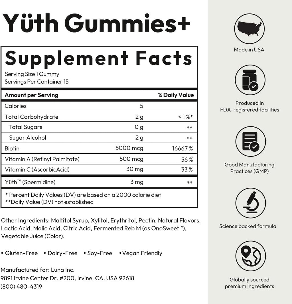 BIGVITA Yuth Gummies + – Gominolas de Espermidina con Vitamina C y A