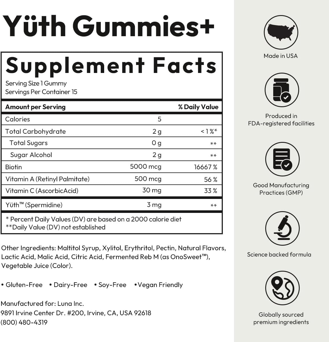 BIGVITA Yuth Gummies + – Gominolas de Espermidina con Vitamina C y A