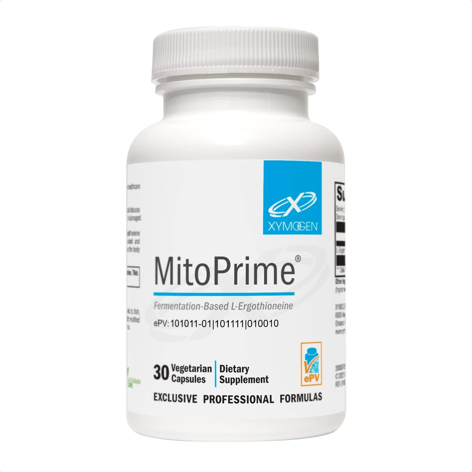 XYMOGEN MitoPrime - Suplemento de L-Ergotioneína - Apoyo Antioxidante Mitocondrial y Celular - Sin Gluten, Vegano y No GMO - 30 Cápsulas