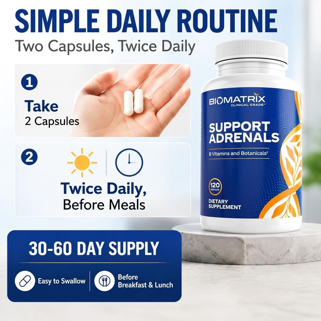 BioMatrix Complejo B con Adaptógenos, Cortisol y 5-MTHF | 120 Cápsulas Veganas