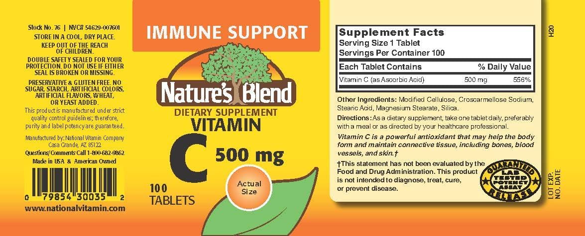 Nature's Blend Vitamina C 500 mg 100 Comprimidos
