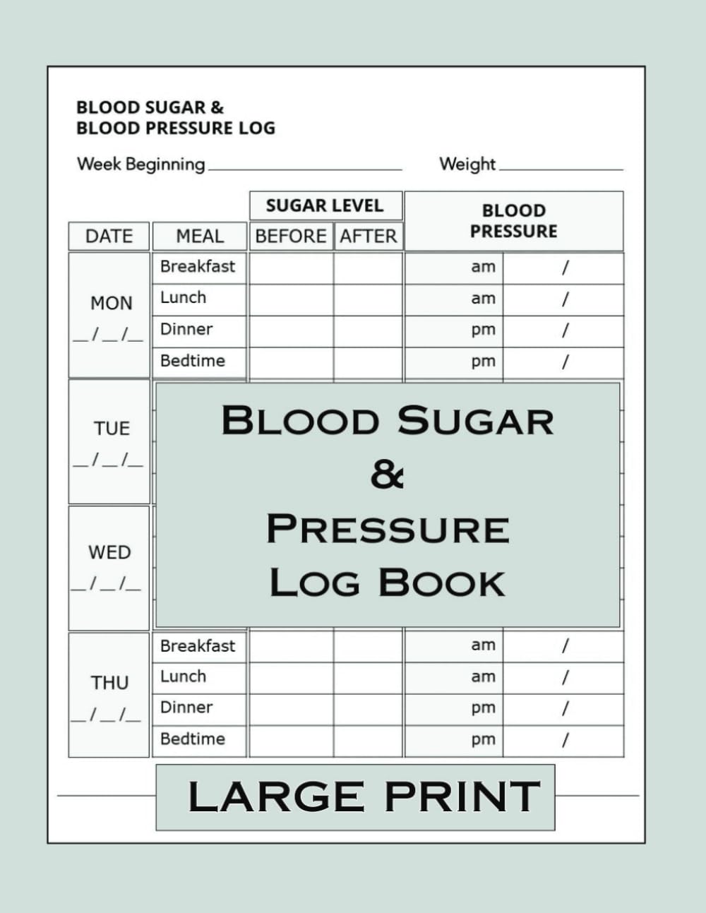 Diario de Control de Glucosa y Presión Arterial: Letra Grande - 1 Año, 4 Veces al Día, 16+ Puntos