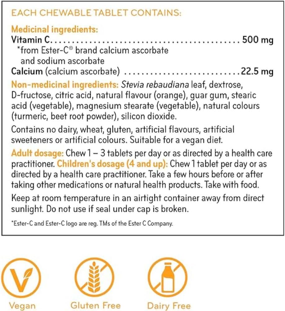 Sisu Ester C 500 mg Chewable Orange, 90 tablets