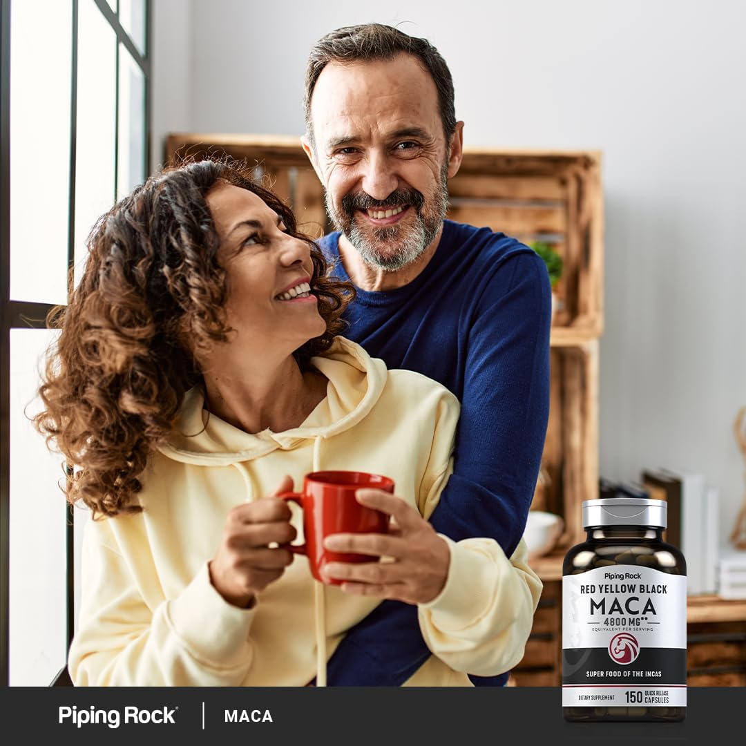 Piping Rock Cápsulas de Raíz de Maca | 150 Comprimidos | Para Hombres y Mujeres | Maca Roja, Amarilla y Negra | Sin OGM, Sin Gluten