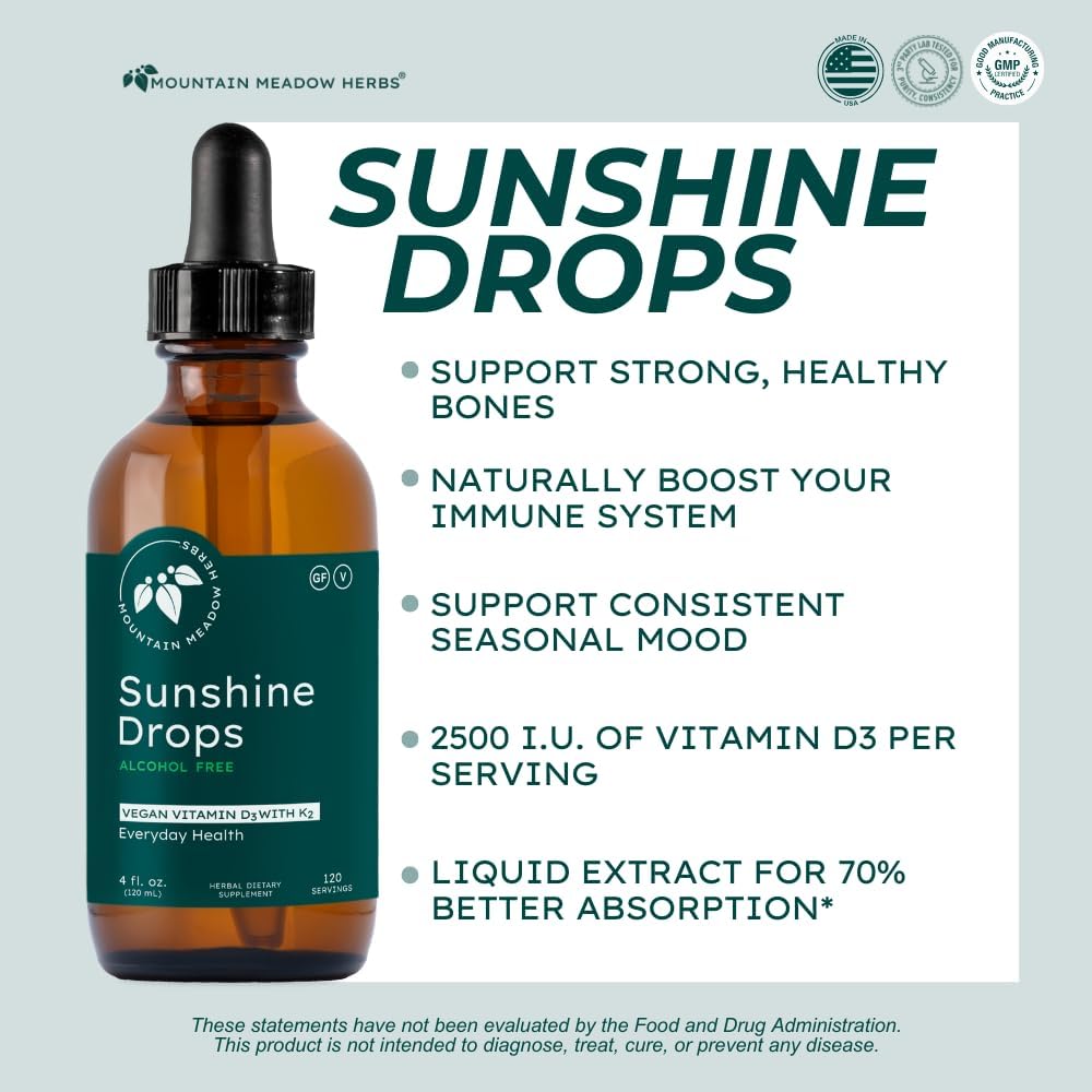 Mountain Meadow Herbs Sunshine Drops - Gotas de Vitamina D3 Vegana (118ml)