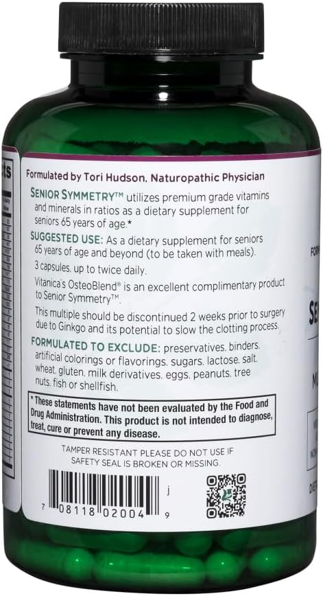 Vitanica, Senior Symmetry, Multivitamin for 65+ Women, Vegan, 180 Capsules