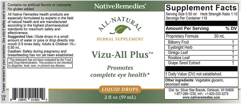 Native Remedies Vizu-All Plus – Suplemento herbal para una visión clara y ojos saludables – 59 ml