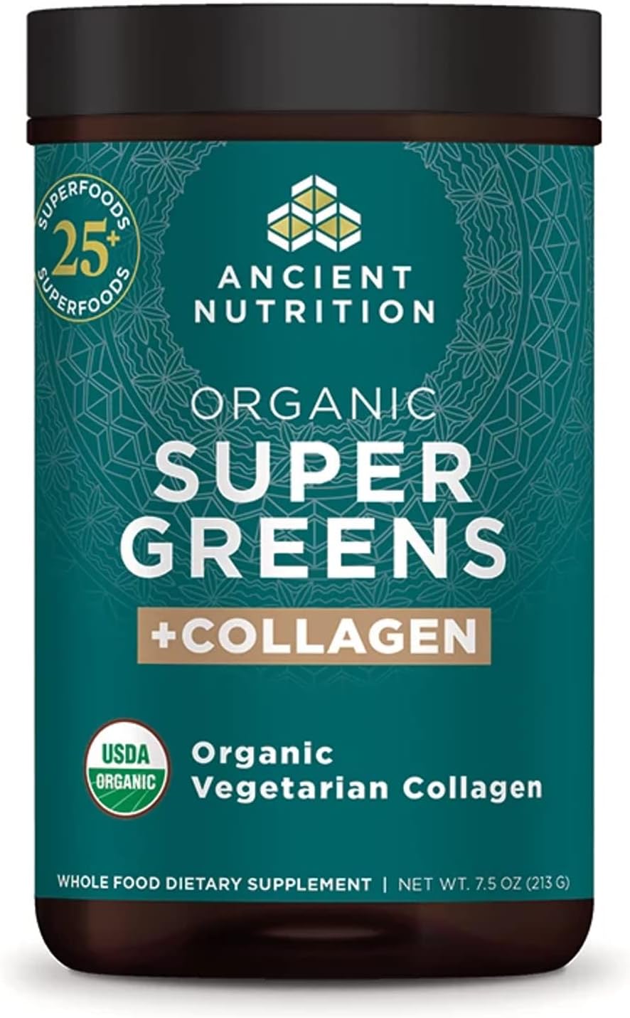 Ancient Nutrition SuperGreens Powder Bio con Probióticos, Sabor Menta Orgánica, 25 Raciones, 205g