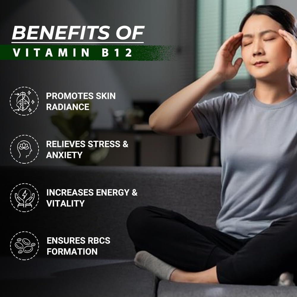 Vitamina B12 Metilcobalamina 1000 mcg – 60 Cápsulas Veganas con Espirulina, Wheatgrass, Remolacha y Amla