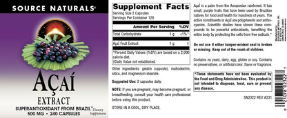 Source Naturals Extracto de Acai, Superantioxidante de Brasil* - 500 mg - 240 Cápsulas Vegetarianas – Image 4