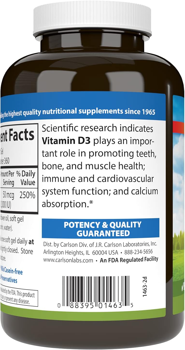 Carlson Vitamina D3 2000 UI (50 mcg) - 360 Cápsulas Blandas