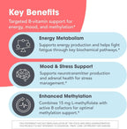 MethylPro B-Complex + L-Methylfolate 15 mg - Complejo B Metilado para Hombres y Mujeres, Apoyo Energético Celular con Folato, Niacina y Biotina - 30 Cápsulas Veganas