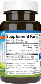 Carlson - Vitamina A, 10000 UI (3000 mcg RAE), 250 Softgels