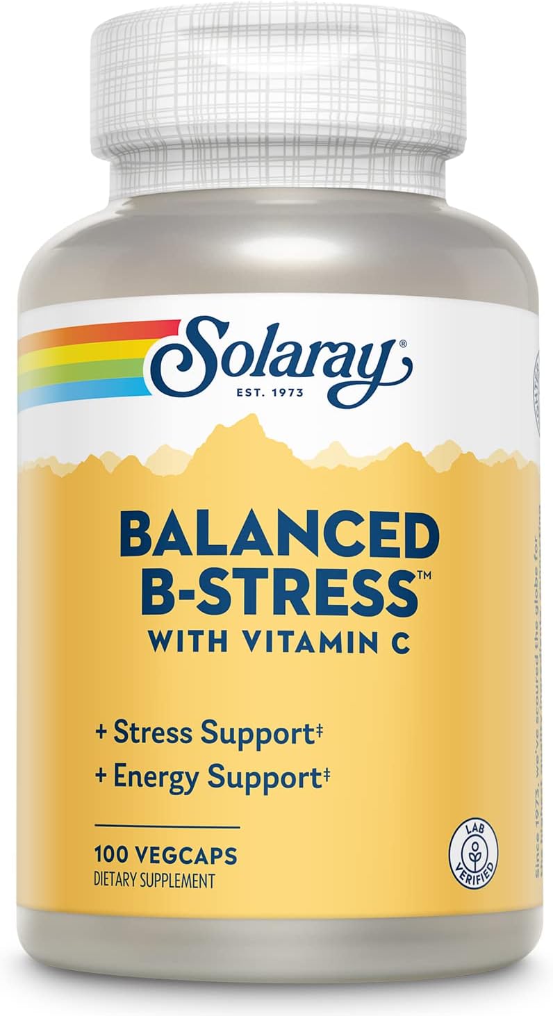 SOLARAY Balanced B Stress con Vitamina C - Complejo B para Energía y Estrés - 100 Cápsulas Veganas