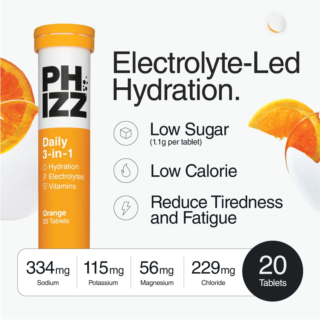 Phizz Electrolyte Multivitamin Rehydration Tablets - 19 Vitaminas y Minerales, Naranja (20 Comprimidos)