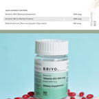Briyo Vitamin B12 500 mcg (metilcobalamina) con Folato (metilfolato) y Hierro - 90 mini softgels