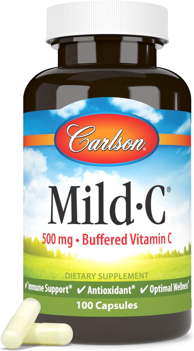 Carlson Mild-C, 500 mg, Buffered Vitamin C, Immune Support and Well-Being, 100 Capsules