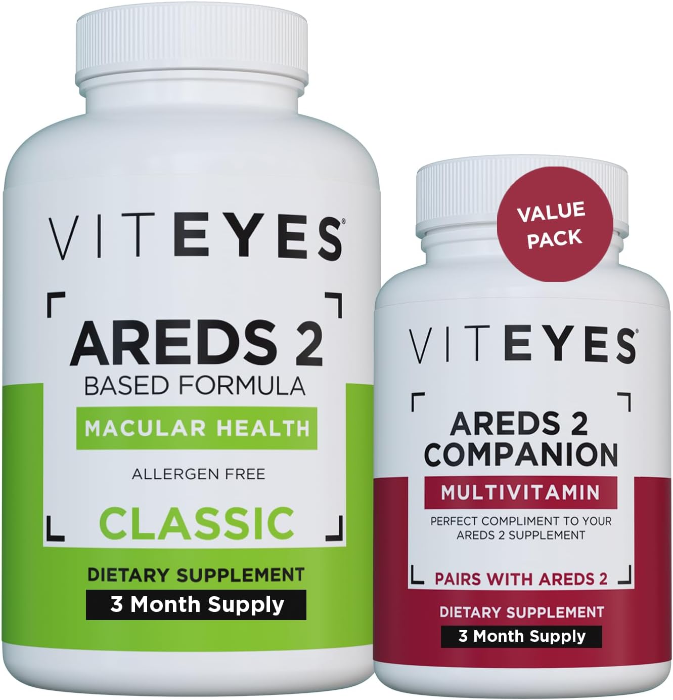 Viteyes AREDS 2 Cápsulas y Multivitamínico Acompañante, Dosis Única Diaria, Vitaminas para los Ojos, 3 Meses de Suministro