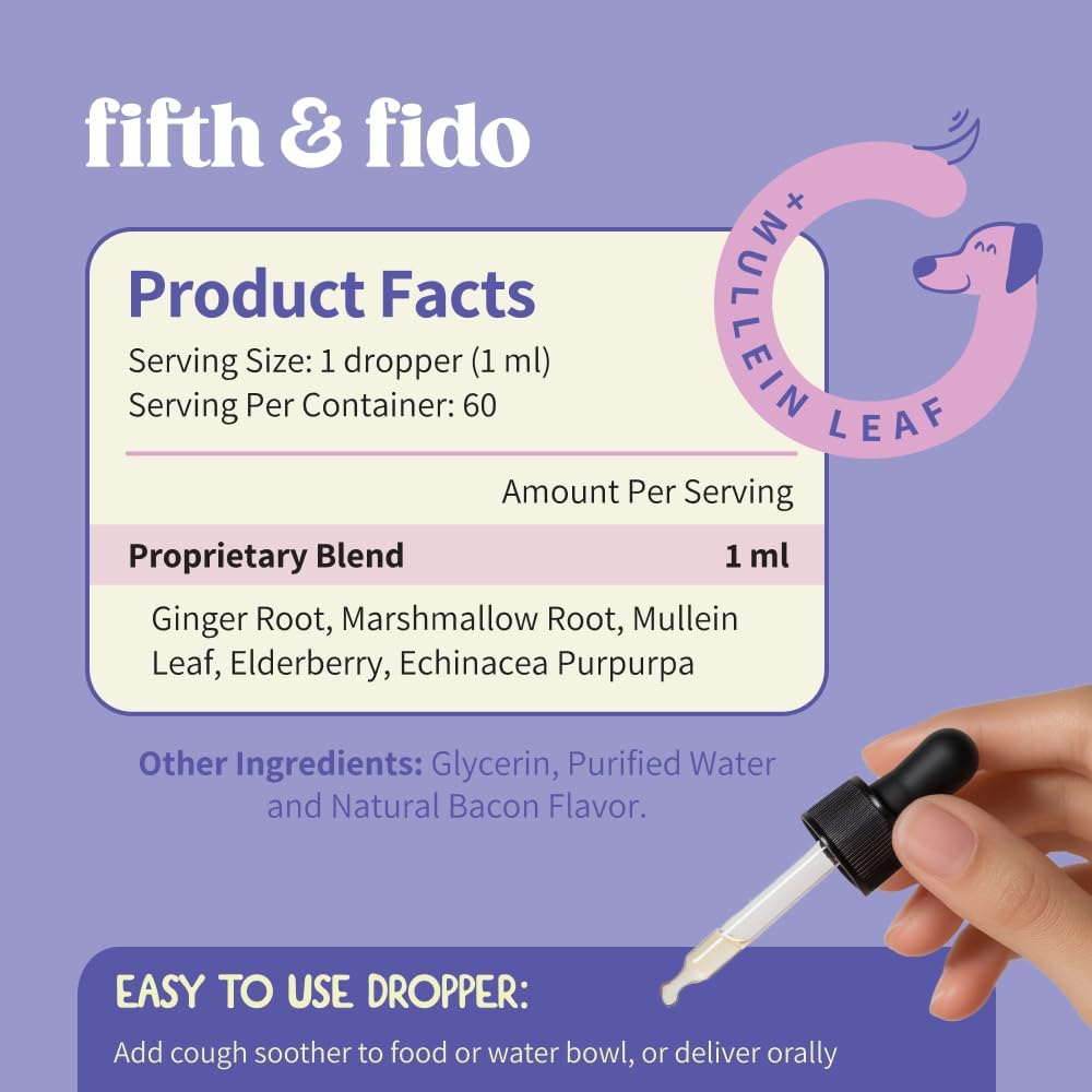 Fifth & Fido Remedio para la Tos en Perros - Gotas Naturales para Alivio de la Garganta