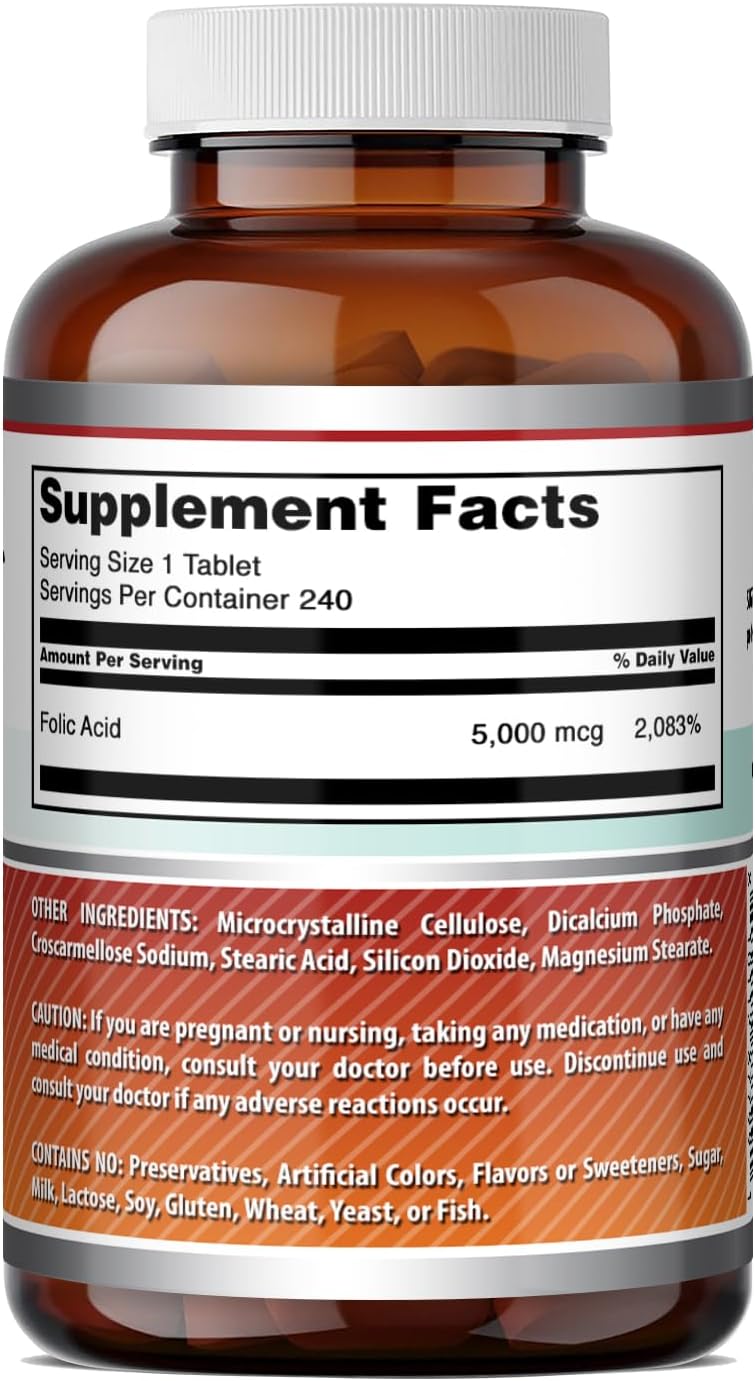 Amazing Nutrition Ácido Fólico 5000 mcg – 240 Tabletas