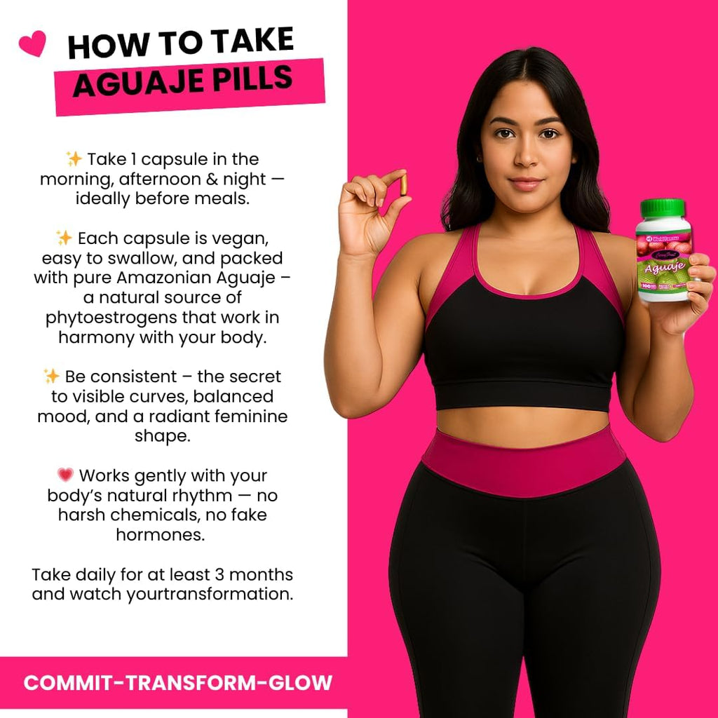 Aguaje Pills para Curvas Femeninas – 100% Natural – 550mg x 100 Cápsulas – 3 Meses de Suministro