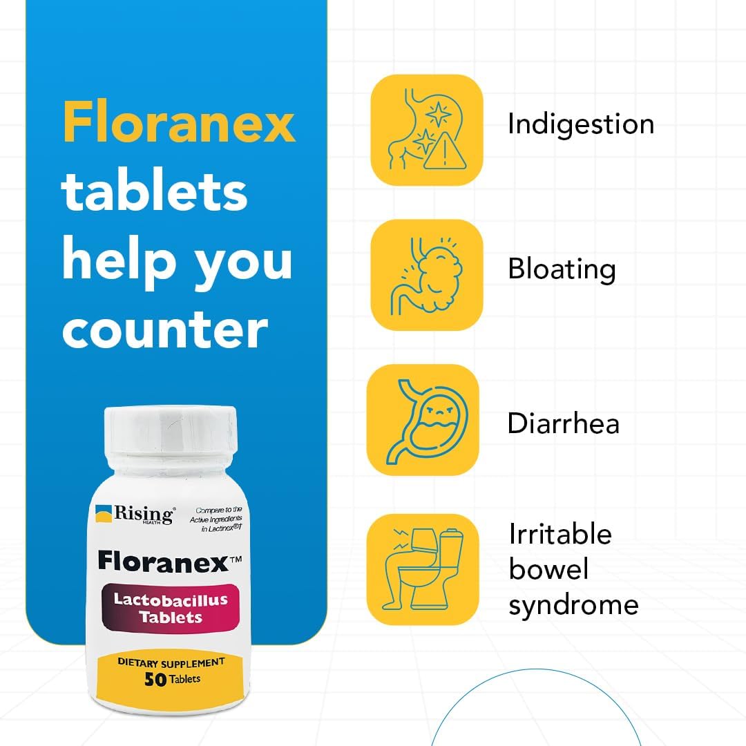 Rising Health Floranex Probiótico Lactobacillus - 50 Comprimidos para Salud Digestiva