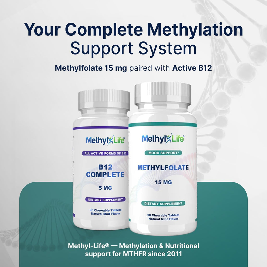 Methyl-Life® L-Methylfolate 15 mg – Suplemento de Folato Activo con Cerebrofolate® – Comprimidos Masticables, 90 Unidades