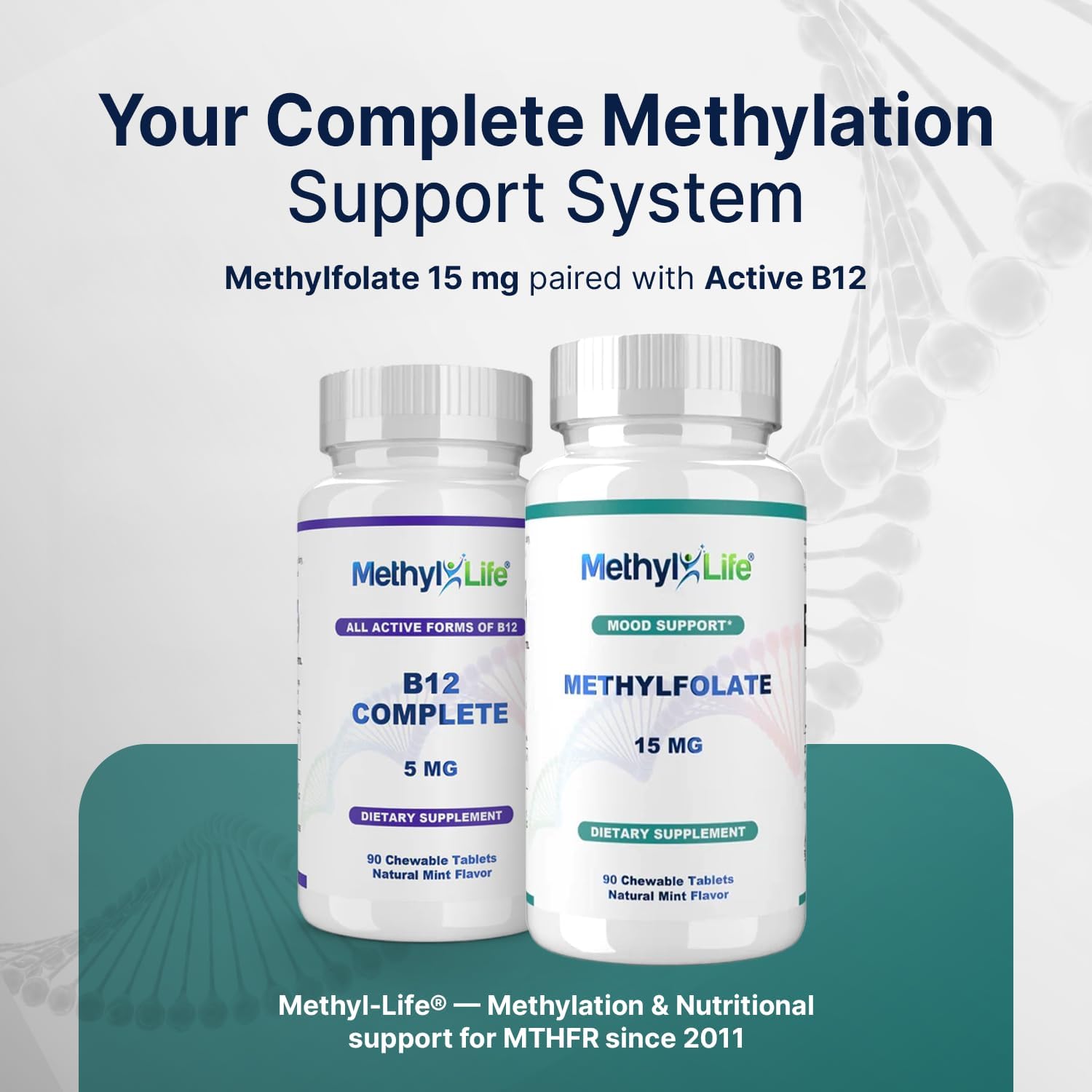 Methyl-Life® L-Methylfolate 15 mg – Suplemento de Folato Activo con Cerebrofolate® – Comprimidos Masticables, 90 Unidades