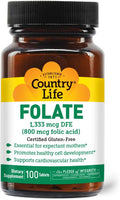 Country Life Folate 800 mcg - 100 Comprimidos