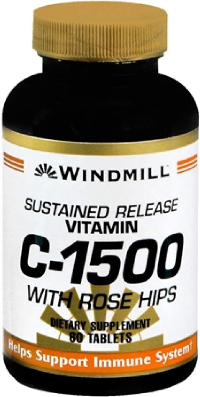 Windmill Vitamina C-1500 Tablets with Rose Hips, Sustained Release, 60 Tablets (2-Pack)