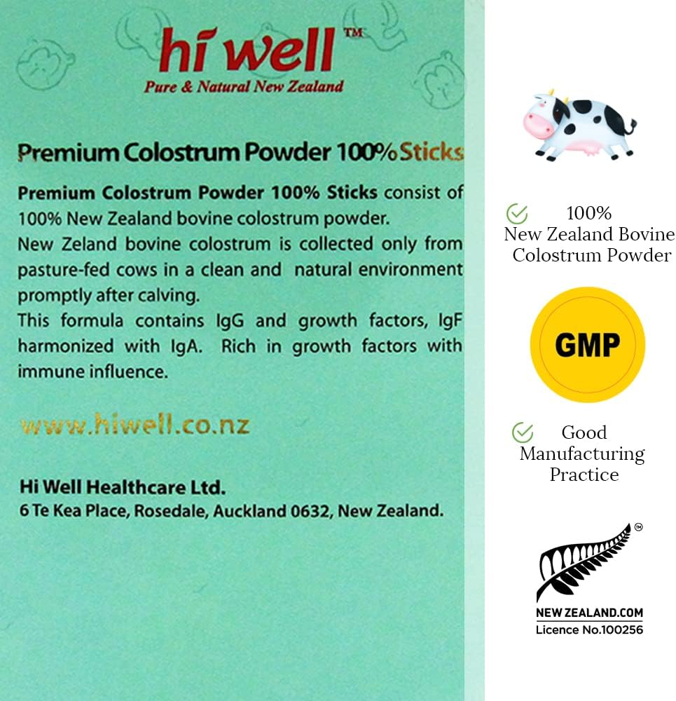Hi Well Polvo de Colostro Bovino Premium Grass-Fed 100% - 60g (30 sticks)