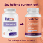 BESTVITE L-Carnosina 500 mg (240 Cápsulas) - Sin Rellenos, No GMO, Sin Gluten